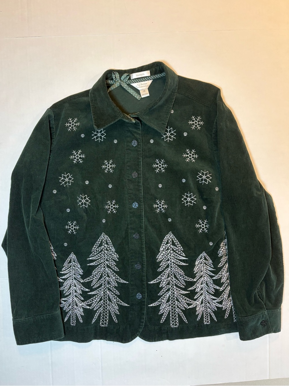Christopher & Banks Hunter Green Cotton Corduroy Holiday Shirt Jacket  Size 1X